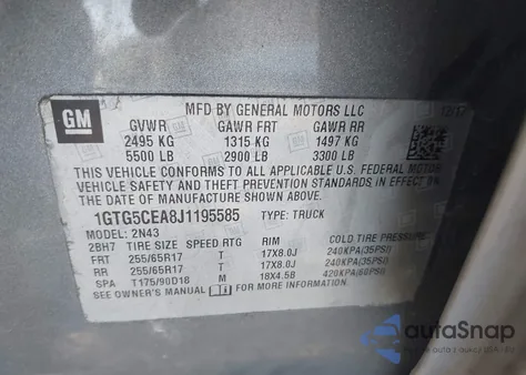 2018 GMC Canyon Sle из США, поврежденный, VIN 1GTG5CEA8J1195585